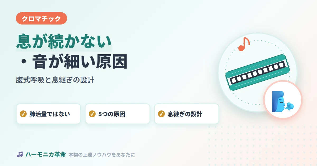 クロマチックハーモニカの息が続かない・音が細い原因と腹式呼吸